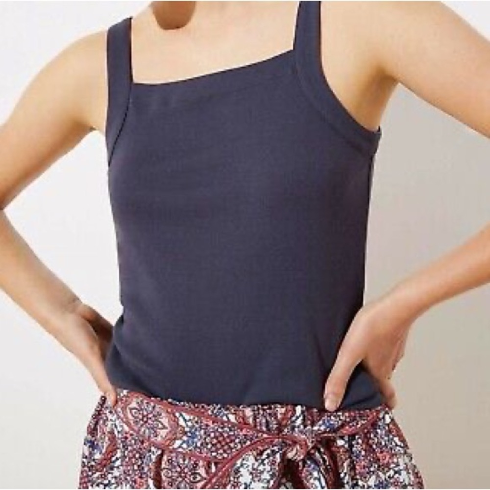 Loft Grey Ribbed Square Neck Tank - Size Medium